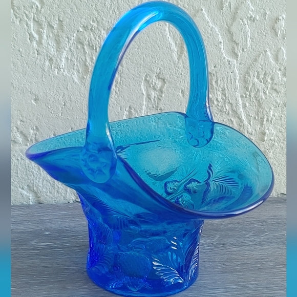 Vintage Blue Glass Basket with Handle - Picture 9 of 9